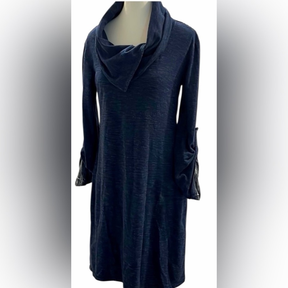MAX STUDIO - WEEKEND Navy Long Sleeve Cowl Neck Dress - Jersey Knit | L